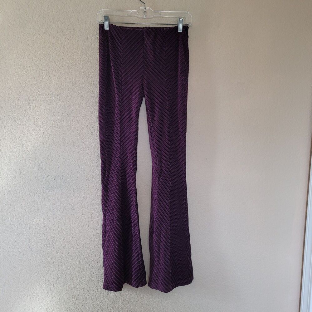 Free People Purple Velvet Flare Pants Sz Xs Purple Chevron Whimsigoth Retro 70s